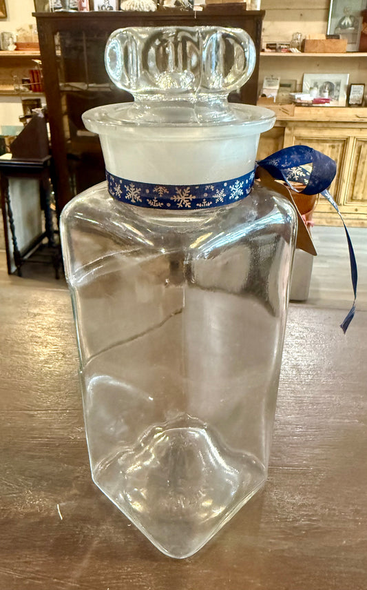 Vintage Clear Glass Apothecary Jar with Ground Glass Stopper