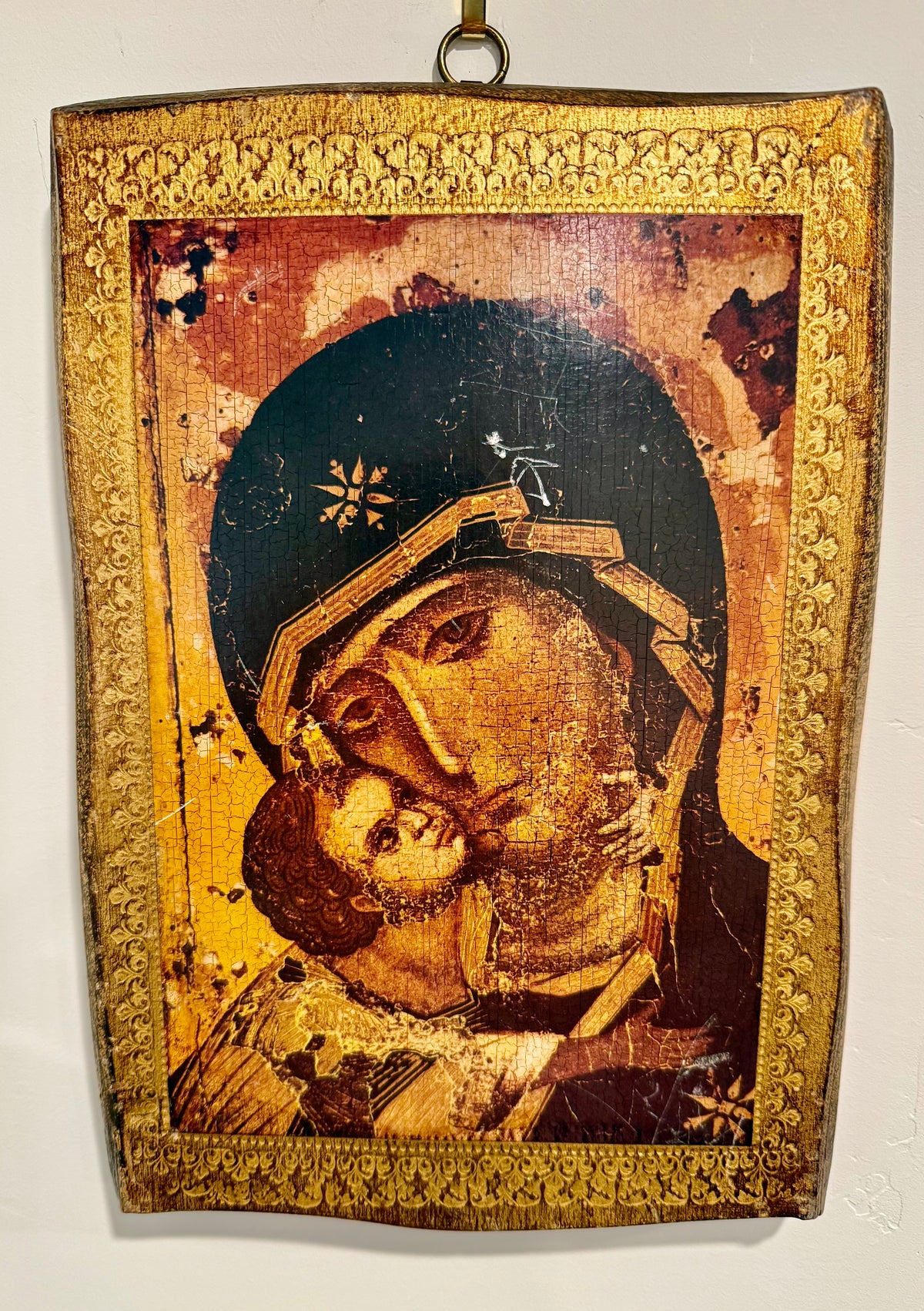 Byzantine Style Our Lady of Vladimir Wooden Plaque – Virgin Mary and Child