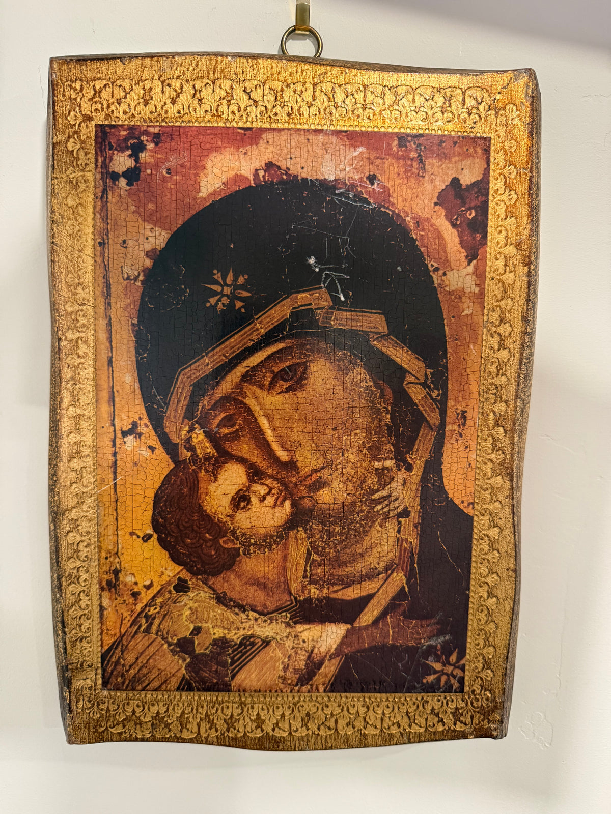 Byzantine Style Our Lady of Vladimir Wooden Plaque – Virgin Mary and Child