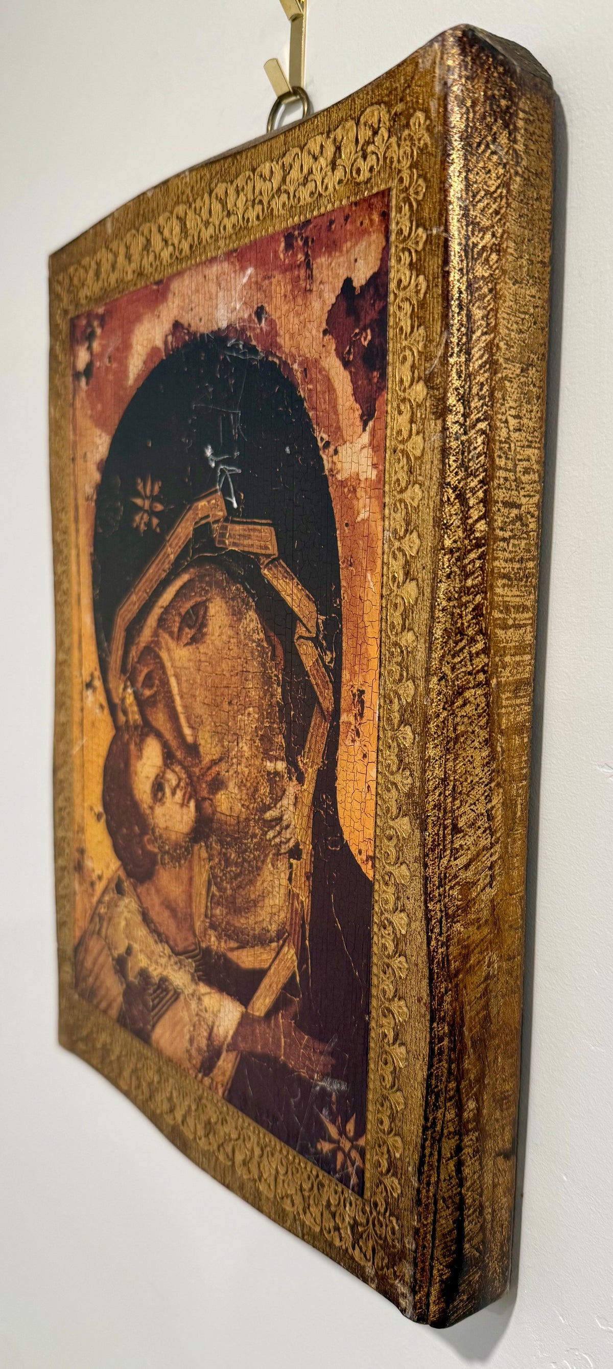 Byzantine Style Our Lady of Vladimir Wooden Plaque – Virgin Mary and Child