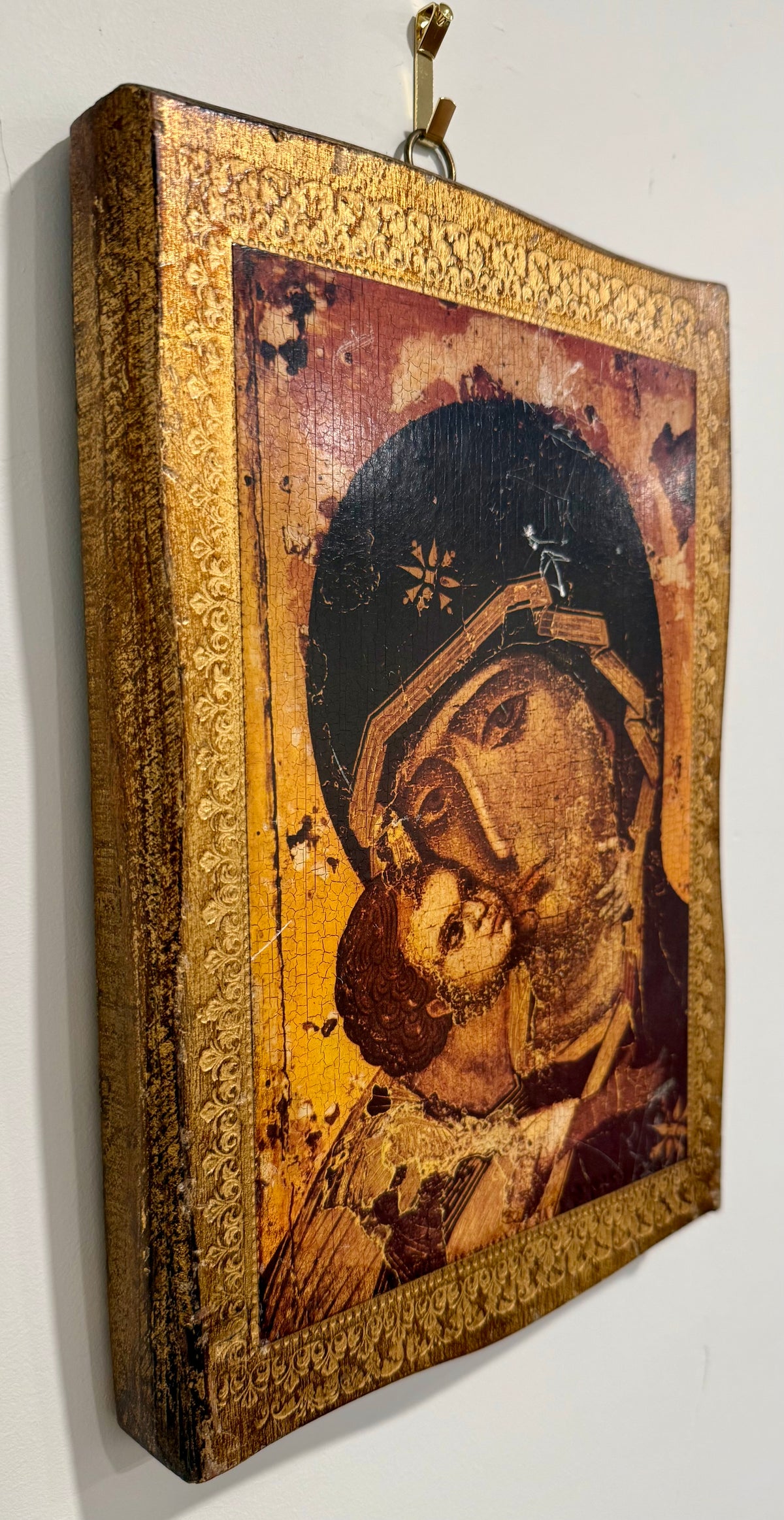 Byzantine Style Our Lady of Vladimir Wooden Plaque – Virgin Mary and Child