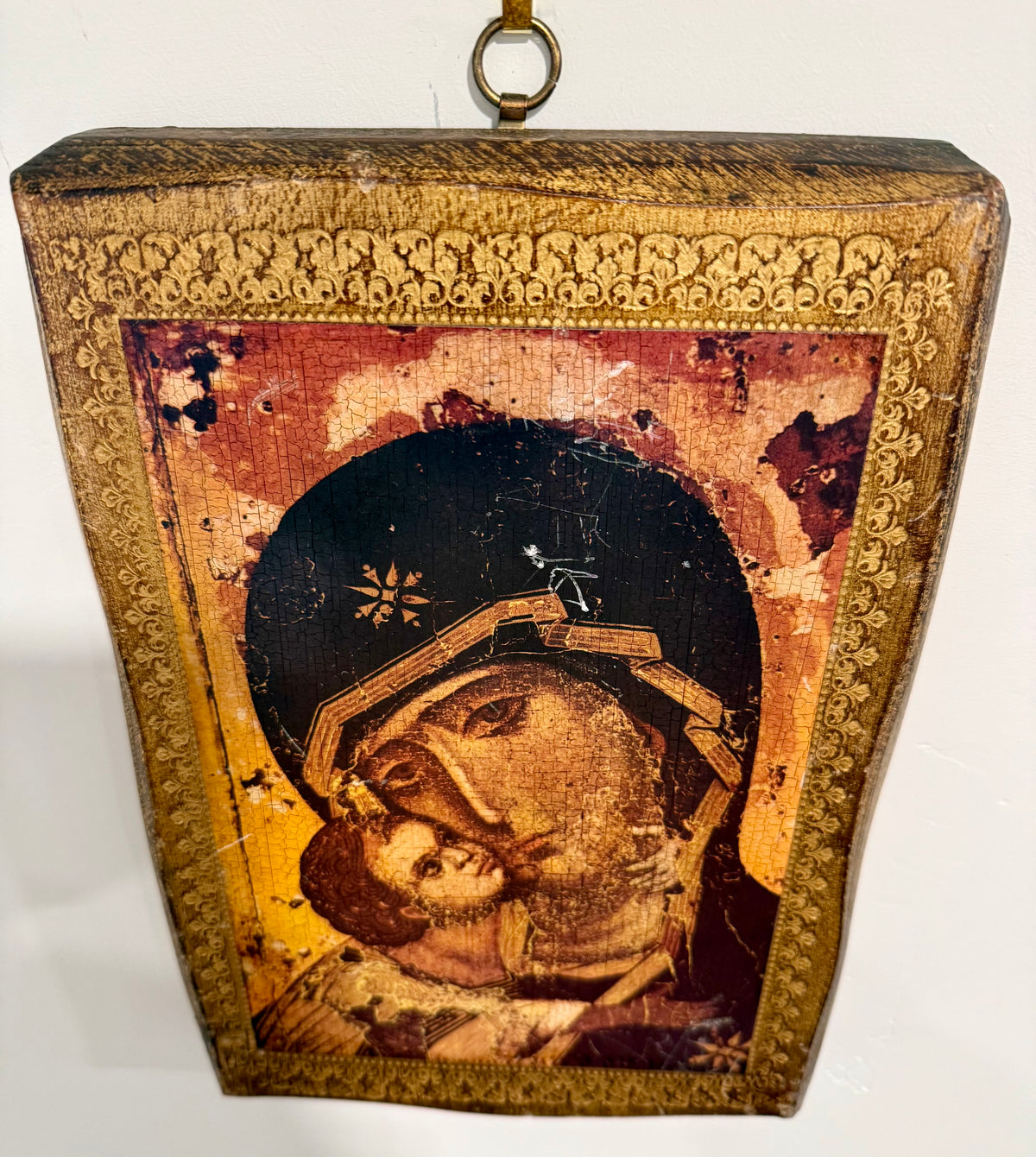 Byzantine Style Our Lady of Vladimir Wooden Plaque – Virgin Mary and Child