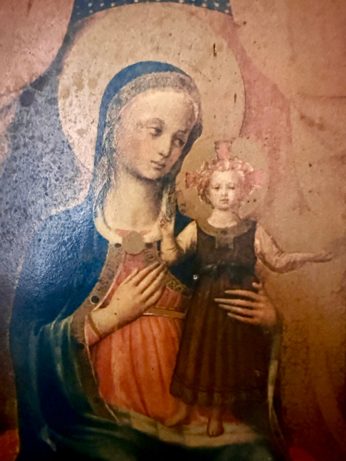 Vintage Florentine Gold Gilt Wooden Triptych – Fra Angelico Madonna and Child Altar Shrine