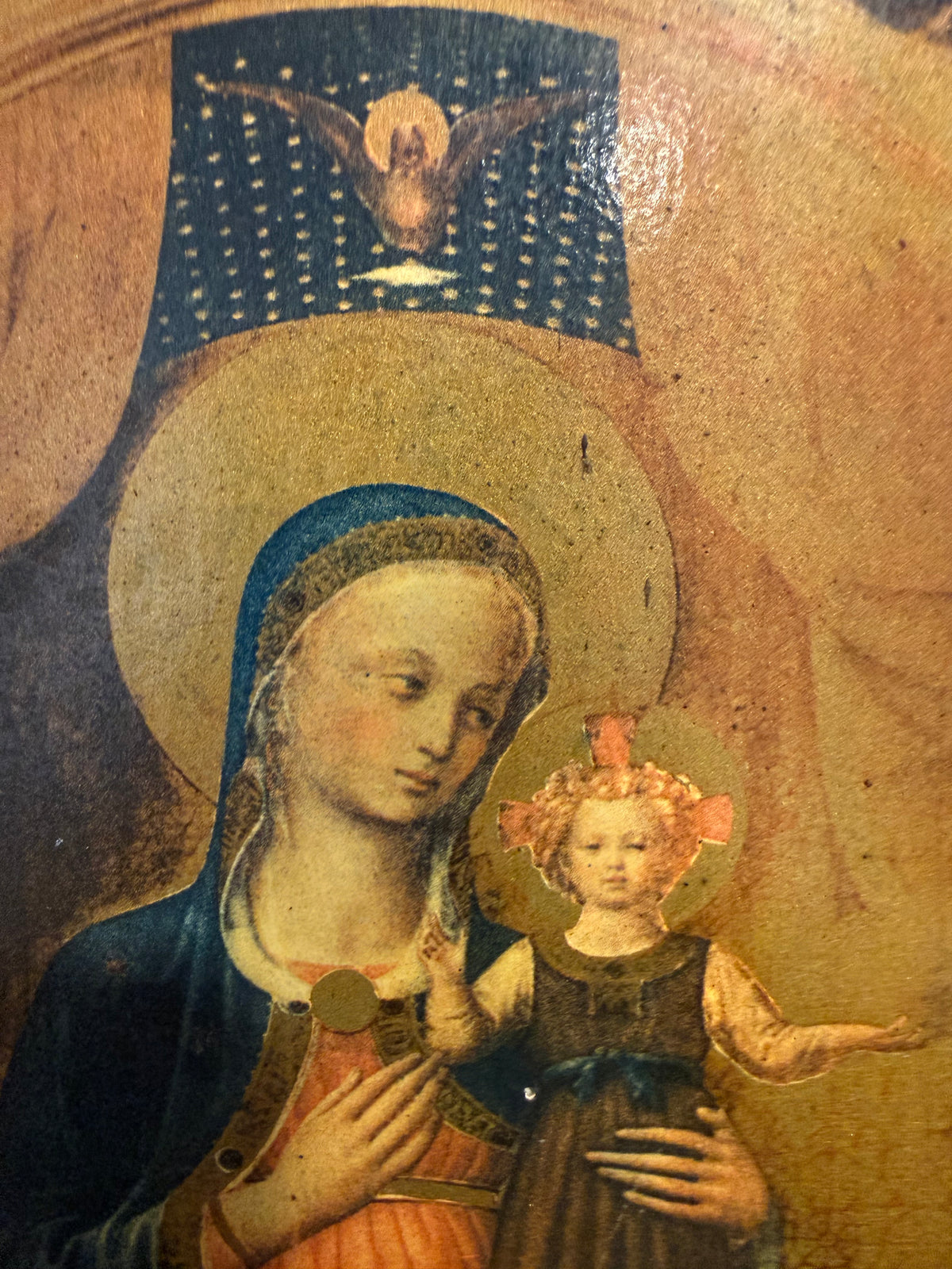 Vintage Florentine Gold Gilt Wooden Triptych – Fra Angelico Madonna and Child Altar Shrine