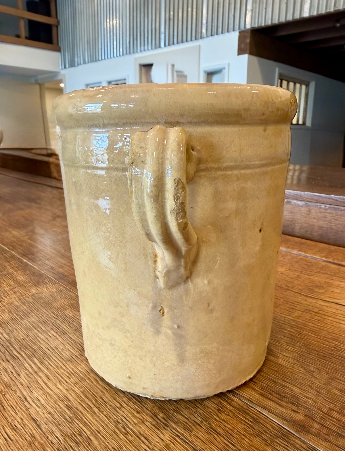 19th Century Antique Italian Glazed Terracotta Confit Pot / Sardine Crock with Double Loop Handles (#1)