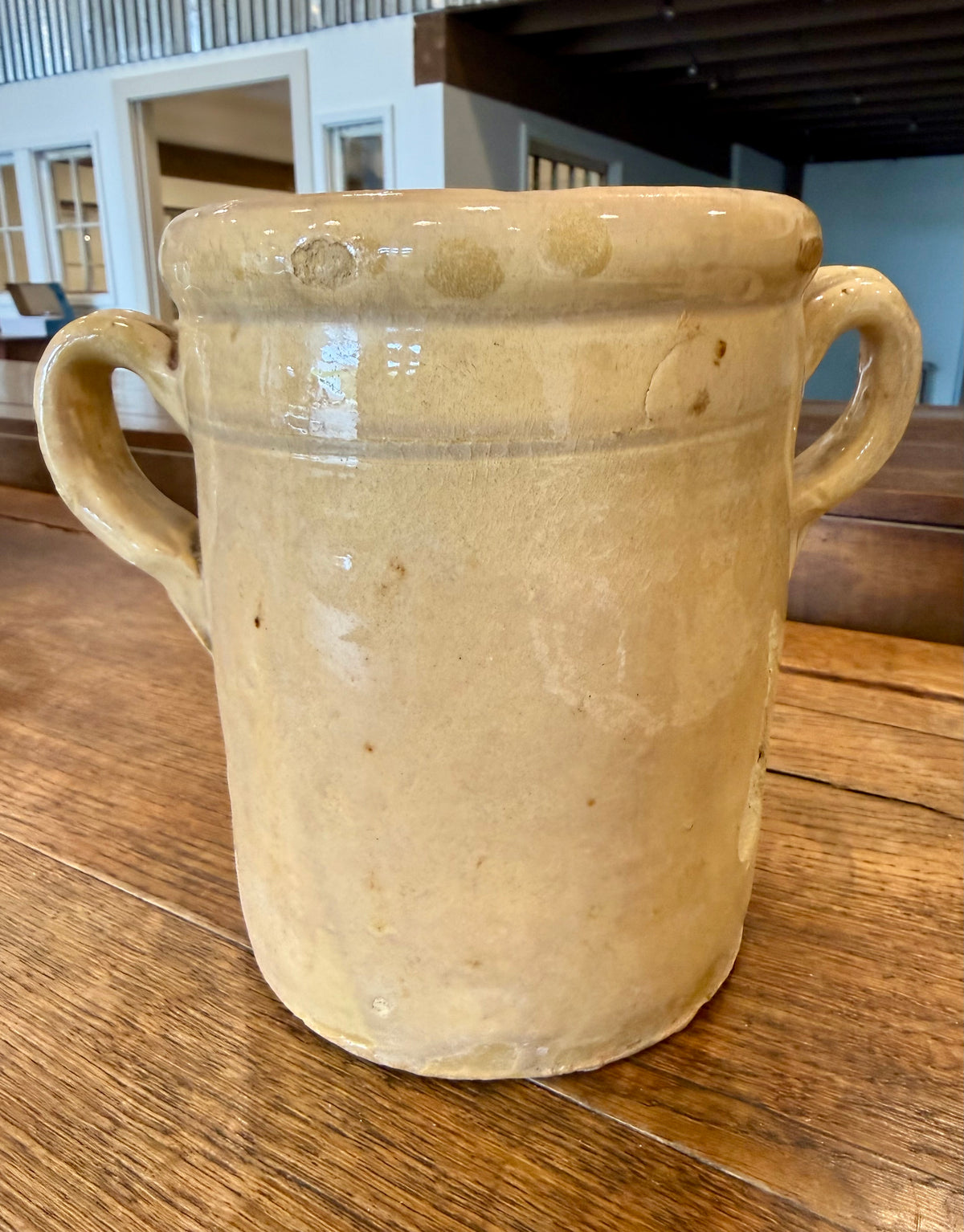 19th Century Antique Italian Glazed Terracotta Confit Pot / Sardine Crock with Double Loop Handles (#1)