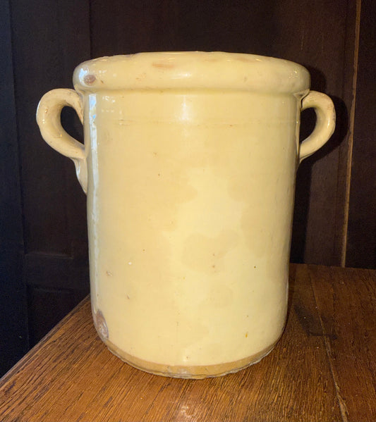 19th Century Antique Italian Glazed Terracotta Confit Pot Sardine Crock with Double Loop Handles