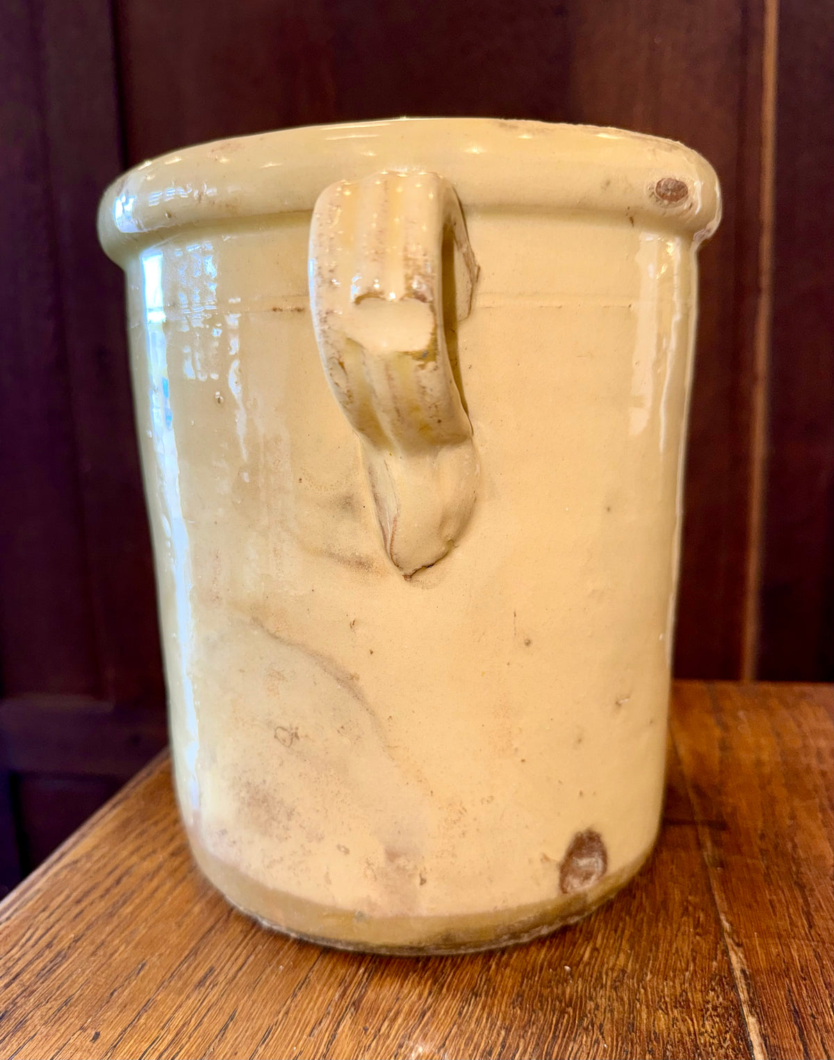 19th Century Antique Italian Glazed Terracotta Confit Pot / Sardine Crock with Double Loop Handles (#2)