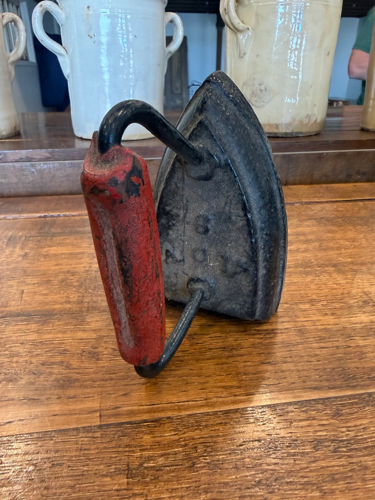 Antique 1912 Ober No. 6 Cast Iron Sad Iron with Red Handle