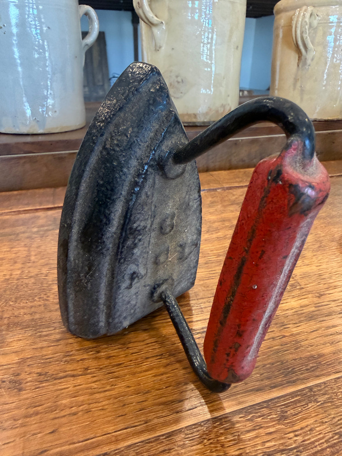 Antique 1912 Ober No. 6 Cast Iron Sad Iron with Red Handle