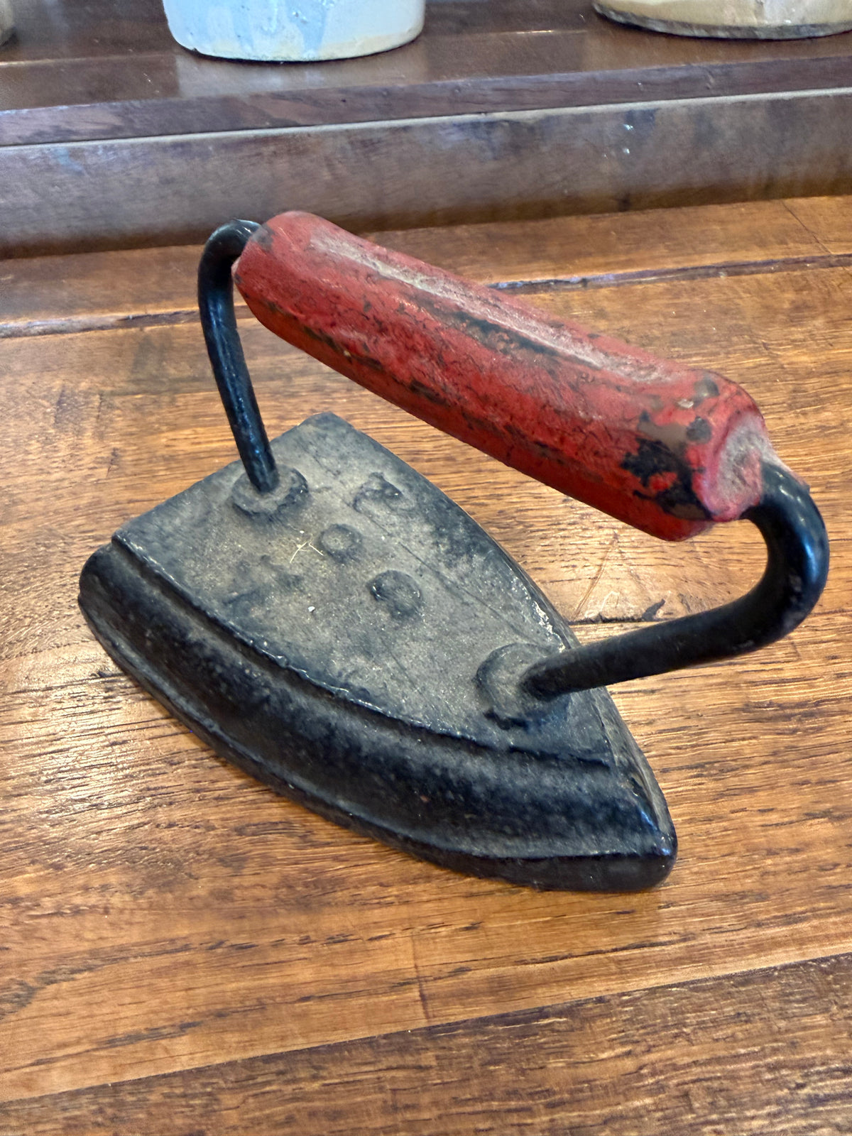 Antique 1912 Ober No. 6 Cast Iron Sad Iron with Red Handle