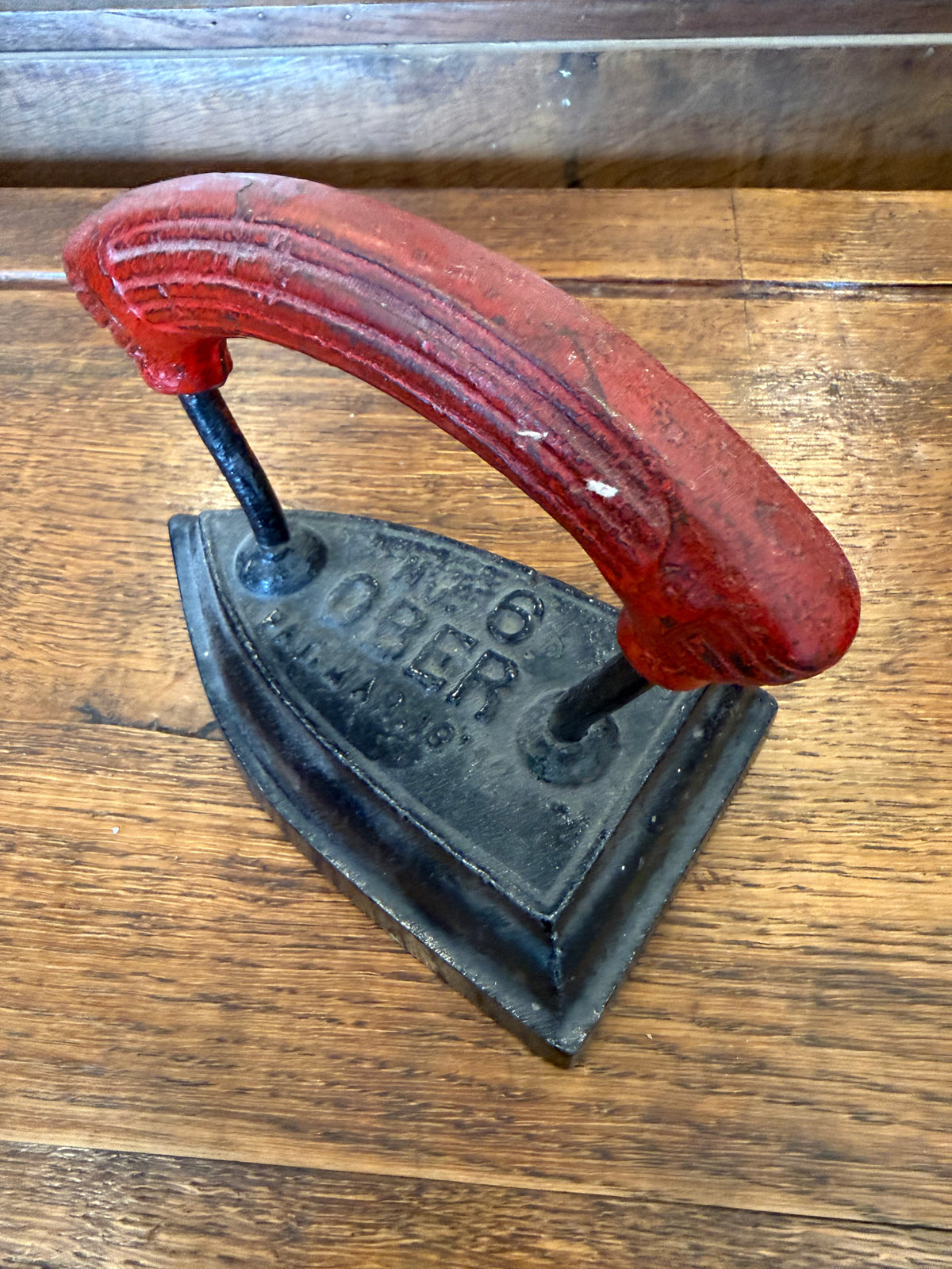 Antique 1912 Ober No. 6 Cast Iron Sad Iron | Rustic Red Handle 6lbs