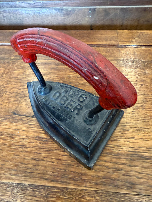 Antique No.2 Cast Iron Sad Iron Red Wooden Handle