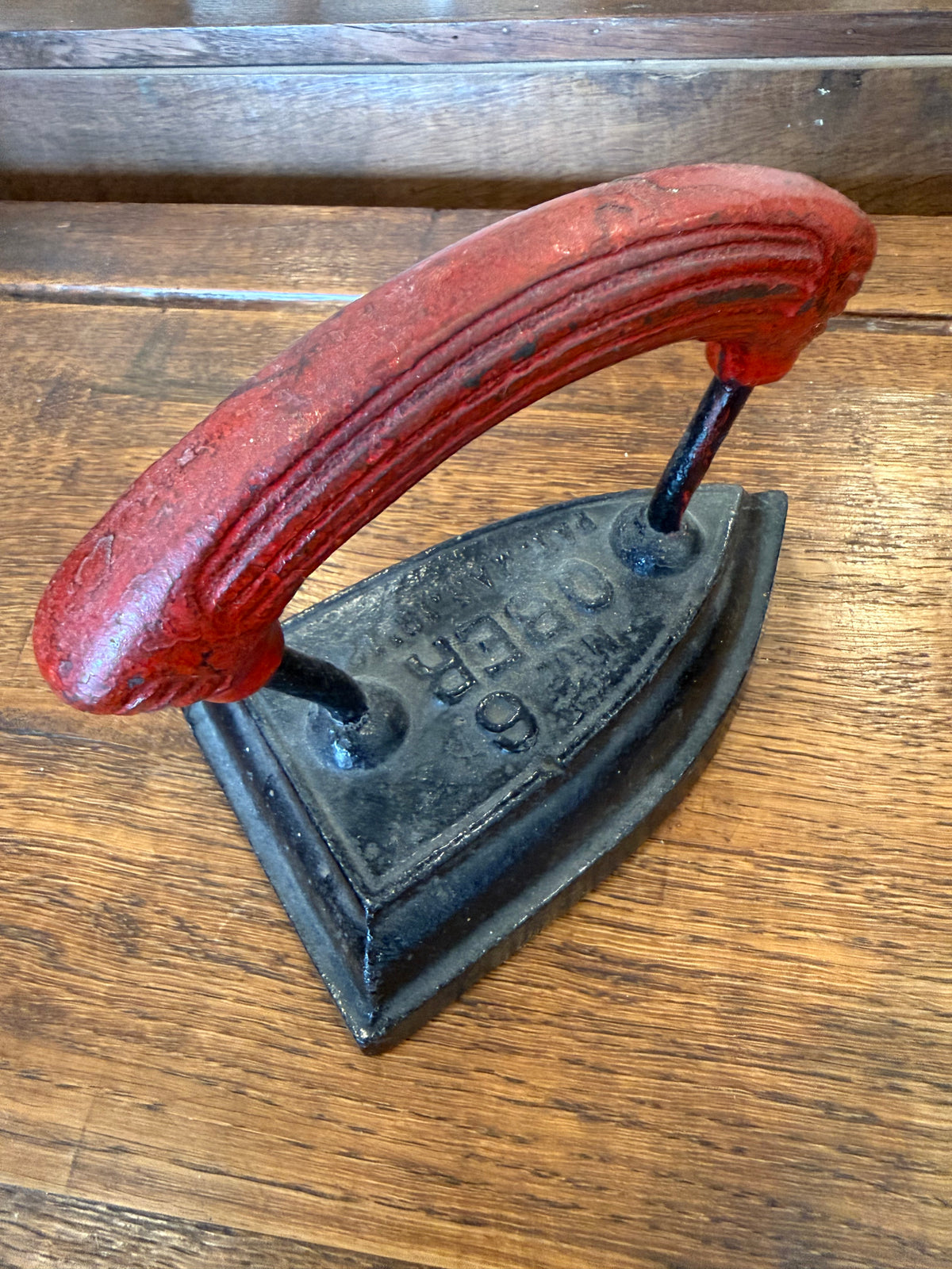 Antique 1912 Ober No. 6 Cast Iron Sad Iron | Rustic Red Handle 6lbs