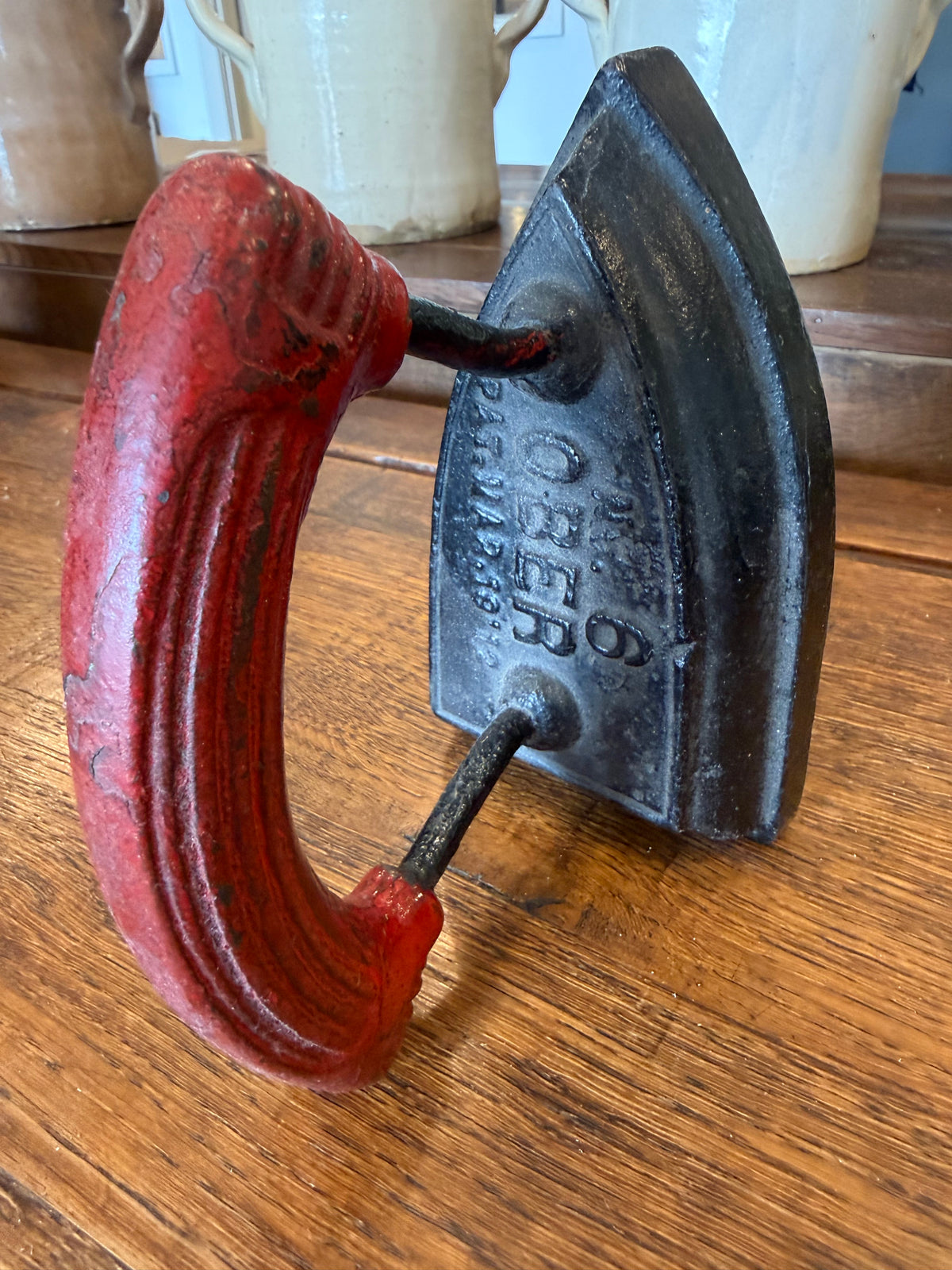 Antique 1912 Ober No. 6 Cast Iron Sad Iron | Rustic Red Handle 6lbs