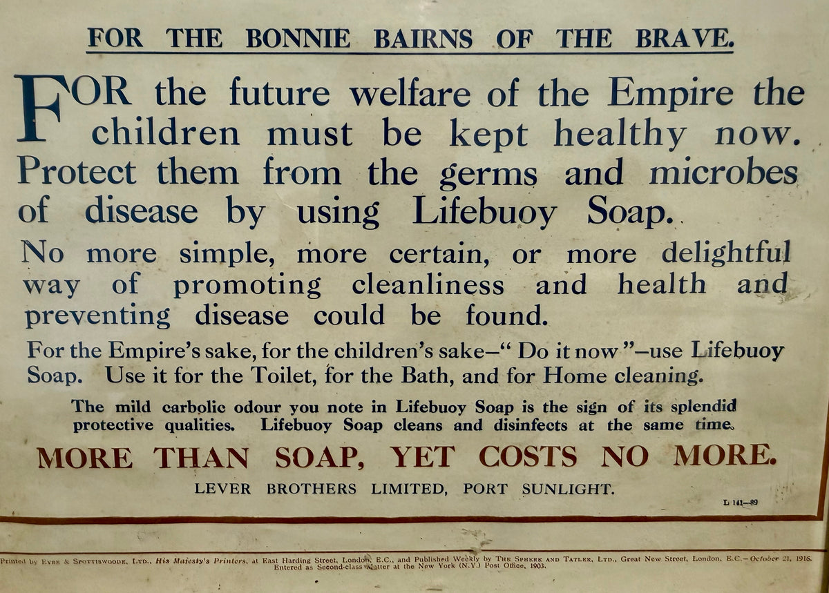 Original 1916 WWI Lifebuoy Soap Framed Print Advertisement – "The Sphere"