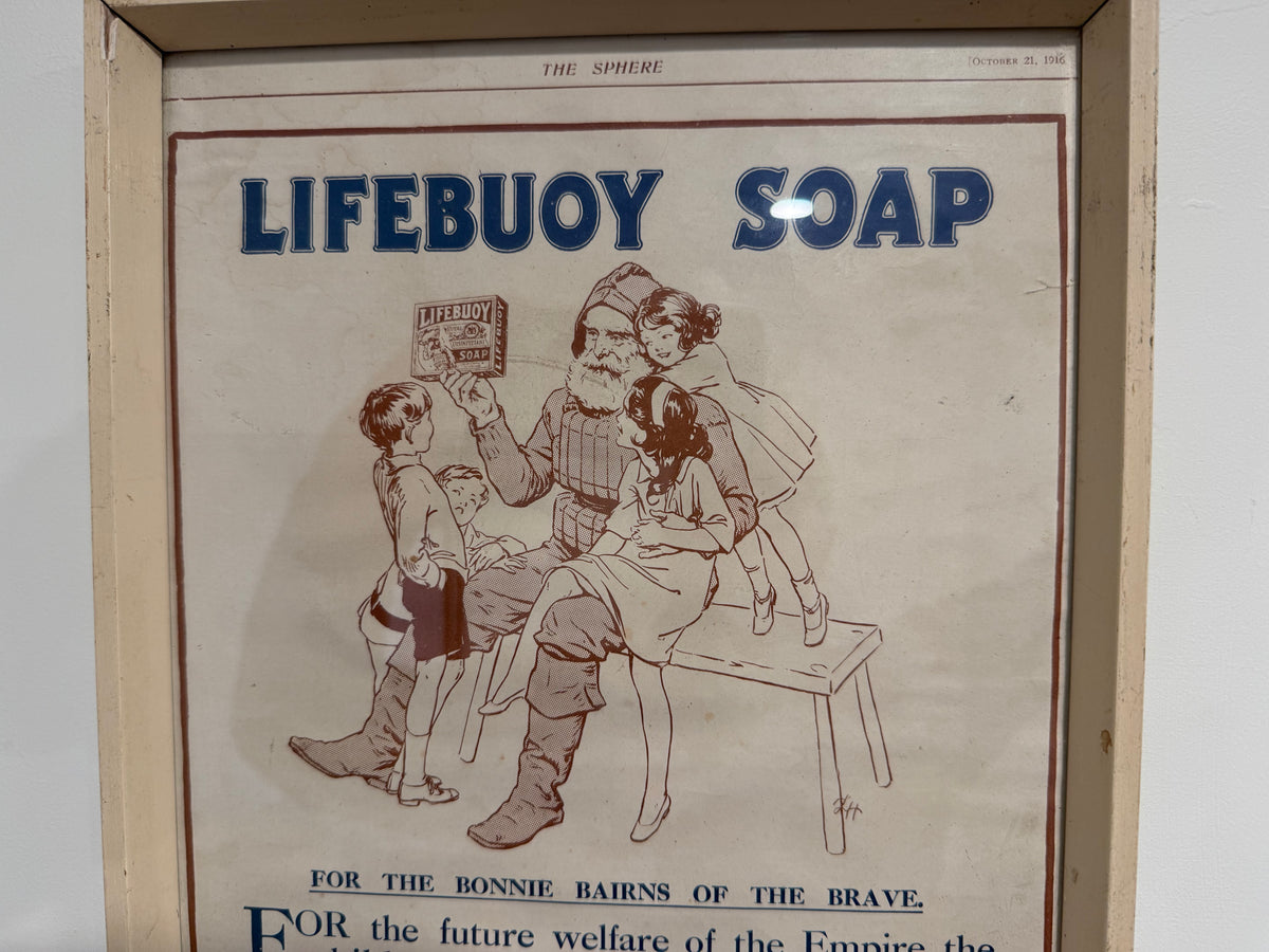 Original 1916 WWI Lifebuoy Soap Framed Print Advertisement – "The Sphere"