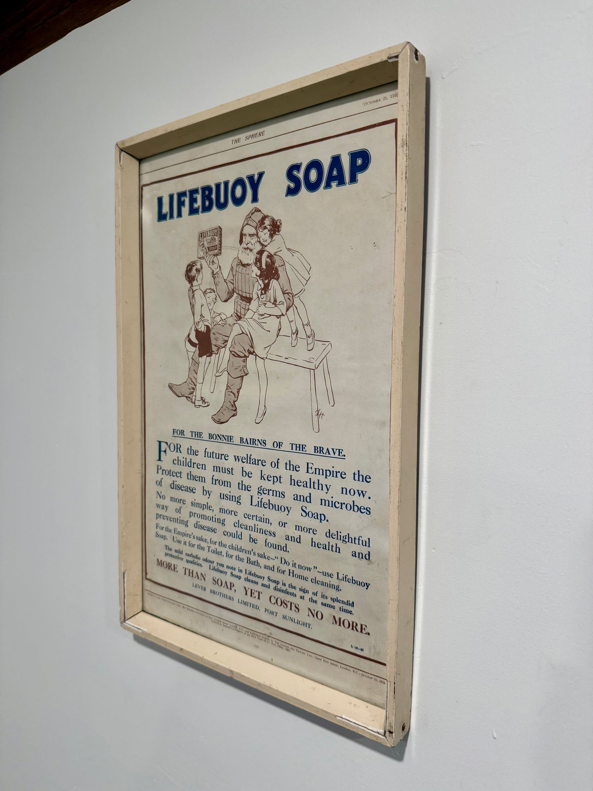 Original 1916 WWI Lifebuoy Soap Framed Print Advertisement – "The Sphere"