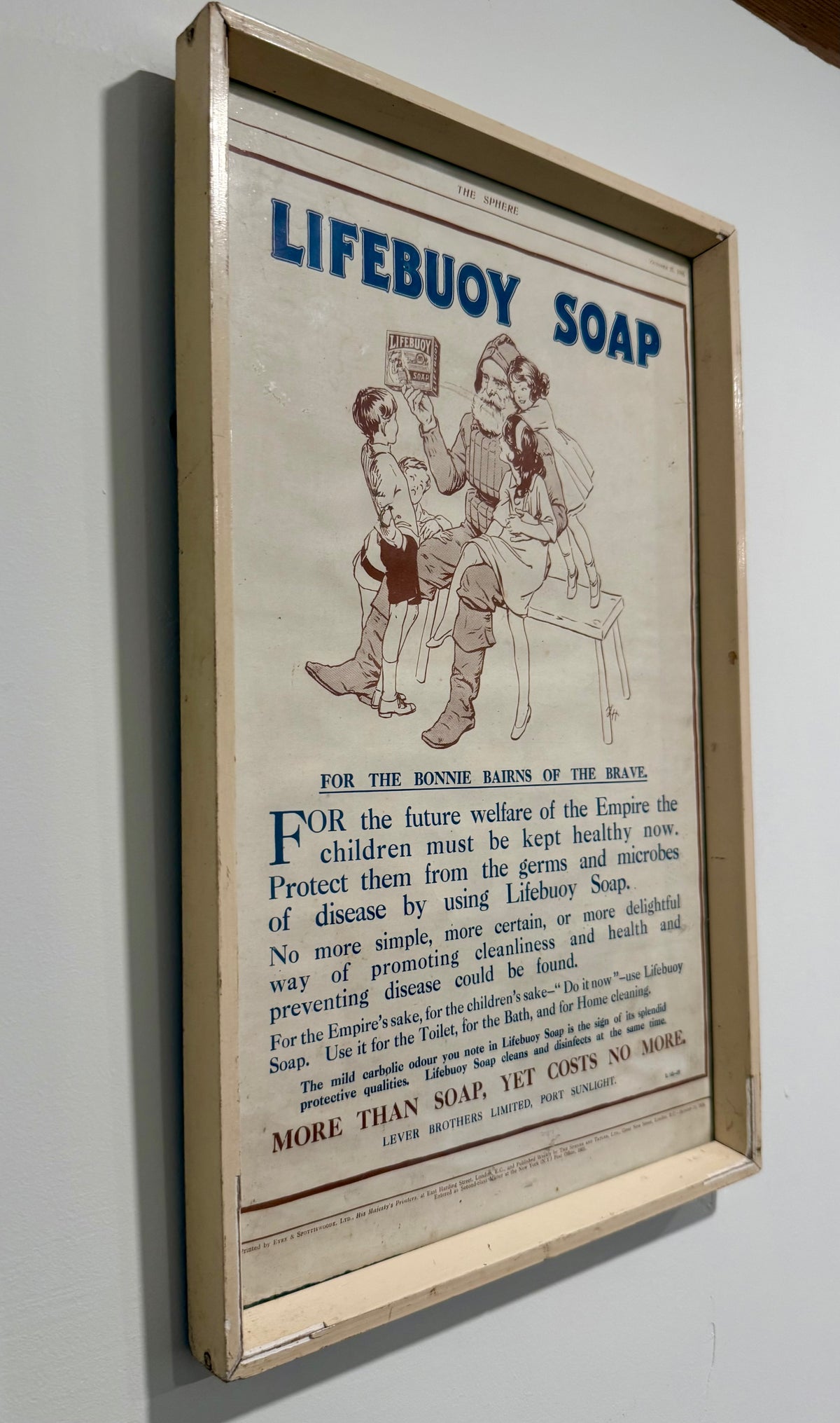 Original 1916 WWI Lifebuoy Soap Framed Print Advertisement – "The Sphere"