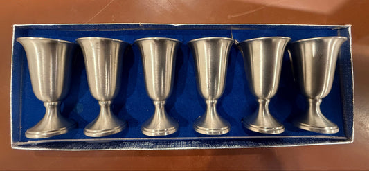 Vintage Mid Century Pewter Cordial Liqueur Glasses Set of 6 with Original Presentation Box (no lid)