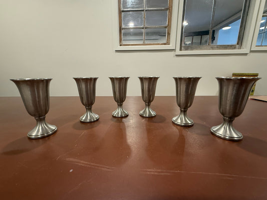 Vintage Mid Century Pewter Cordial Liqueur Glasses Set of 6 with Original Presentation Box (no lid)
