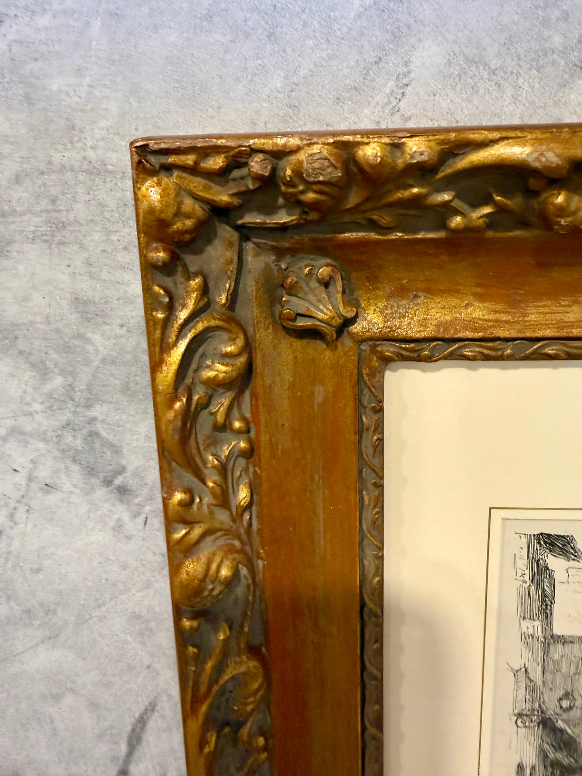 Antique 1903 Nelly Erichsen "Porta Romana, Siena" Italian Architecture Book Plate Print in Ornate Baroque Revival Gilt Frame