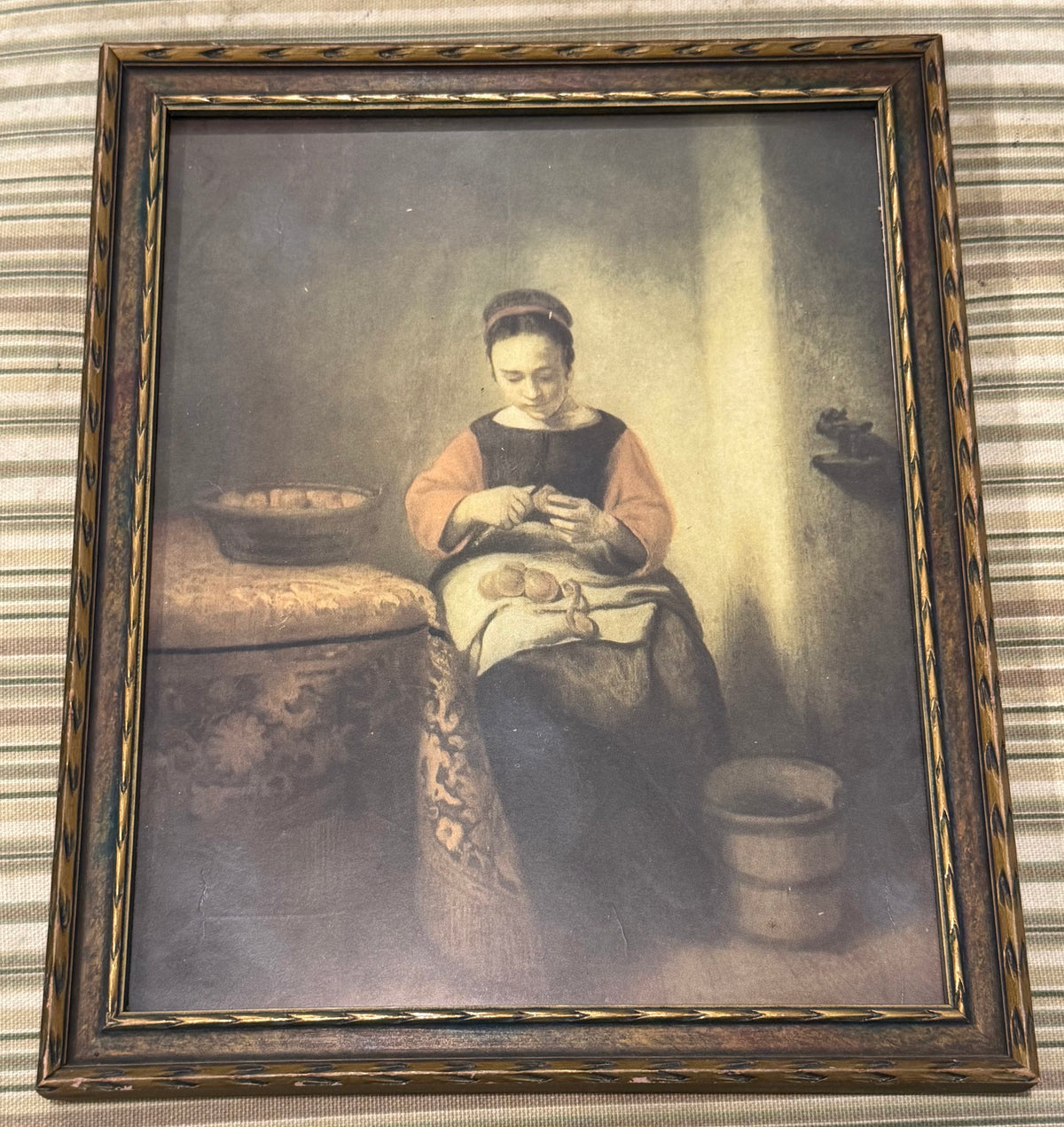 Antique Nicolaes Maes "Young Woman Peeling Apples" Framed Print – Dutch Golden Age Baroque Wall Art