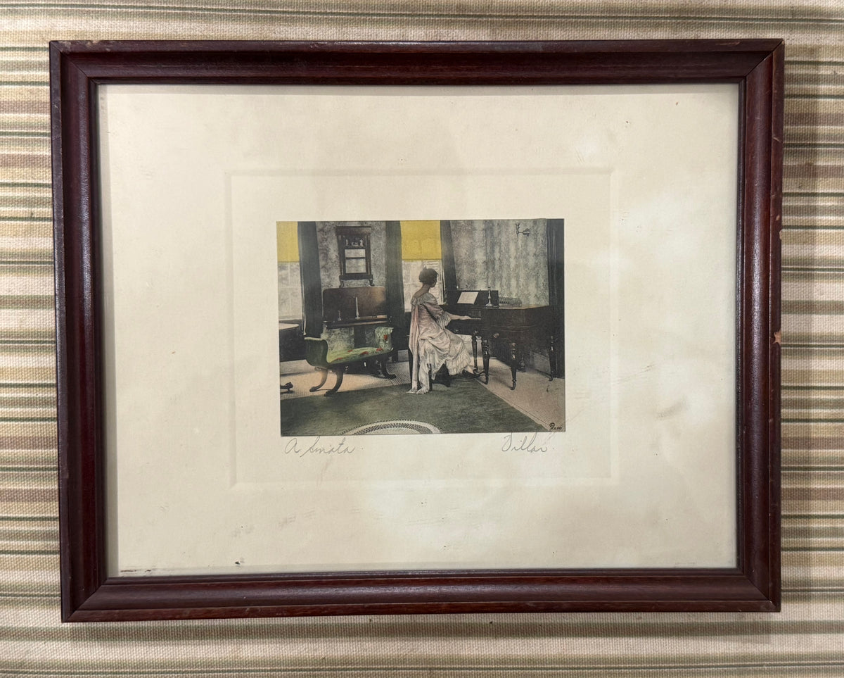 Vintage 1920s "A Sonata" by Tiller Framed Print – Colonial Revival Piano Parlor Wall Art