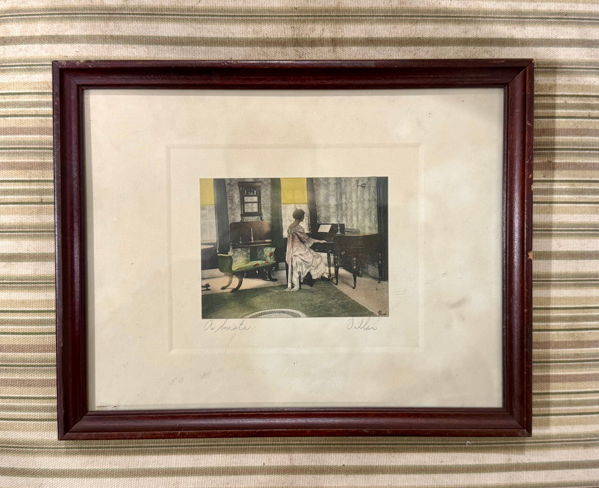Vintage 1920s "A Sonata" by Tiller Framed Print – Colonial Revival Piano Parlor Wall Art