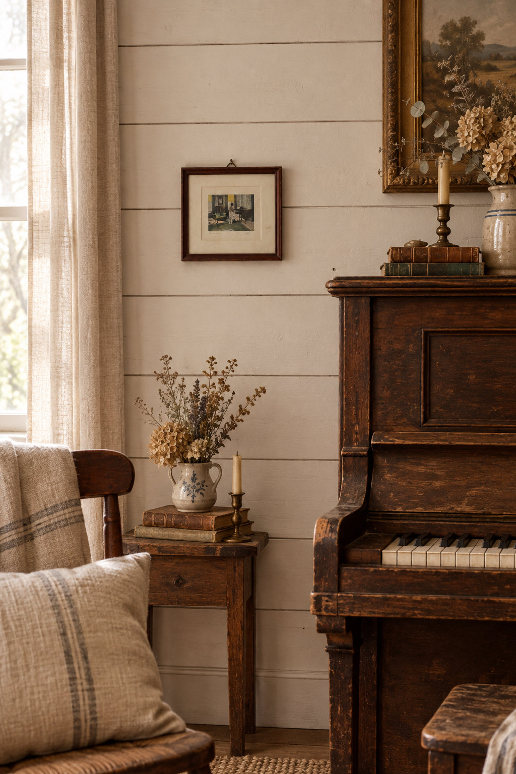 Vintage 1920s "A Sonata" by Tiller Framed Print – Colonial Revival Piano Parlor Wall Art