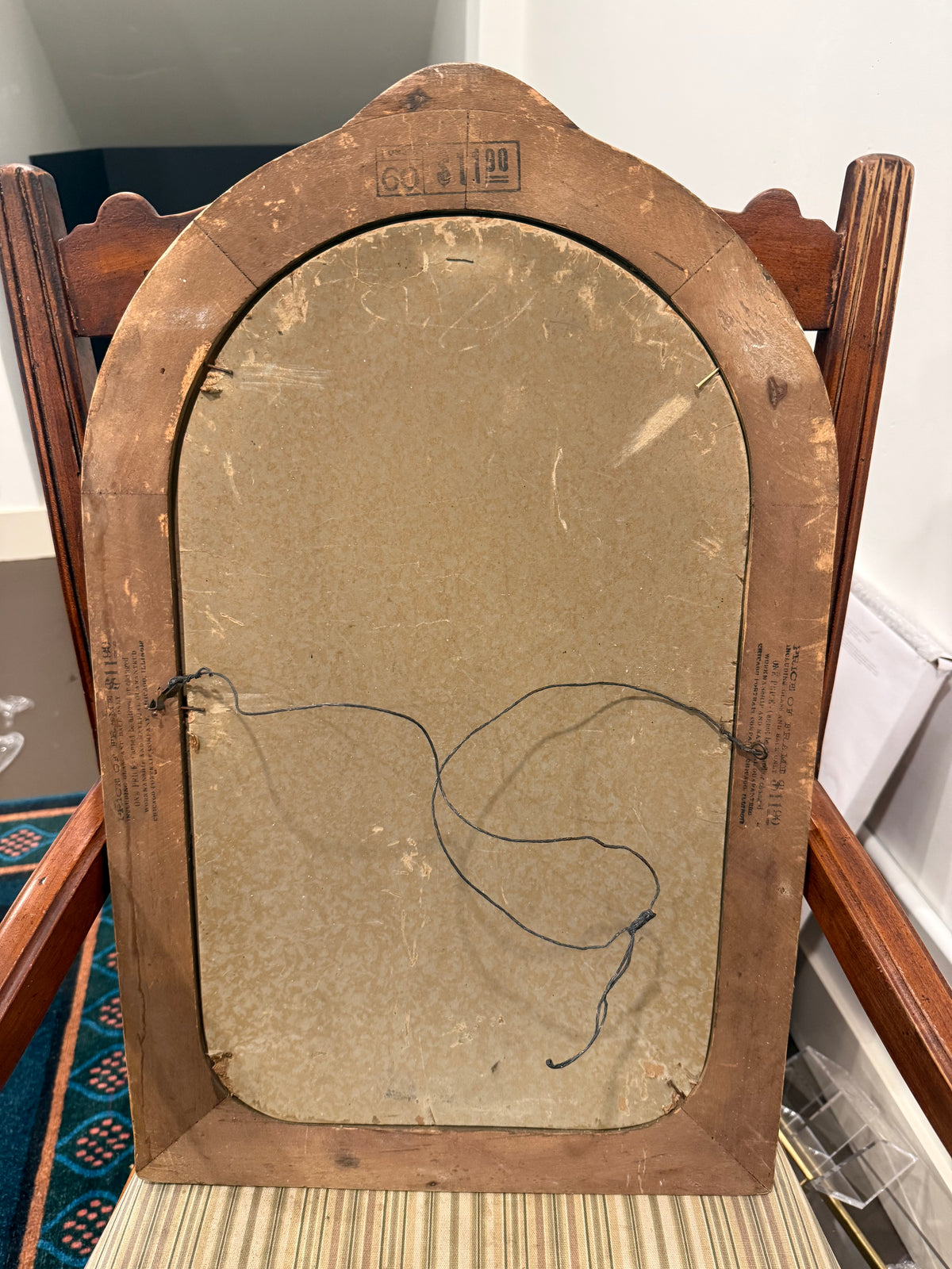 Antique c.1910 Sailor Suit Boy Crayon Portrait in Large Edwardian Arched Gesso Frame with Convex Bubble Glass
