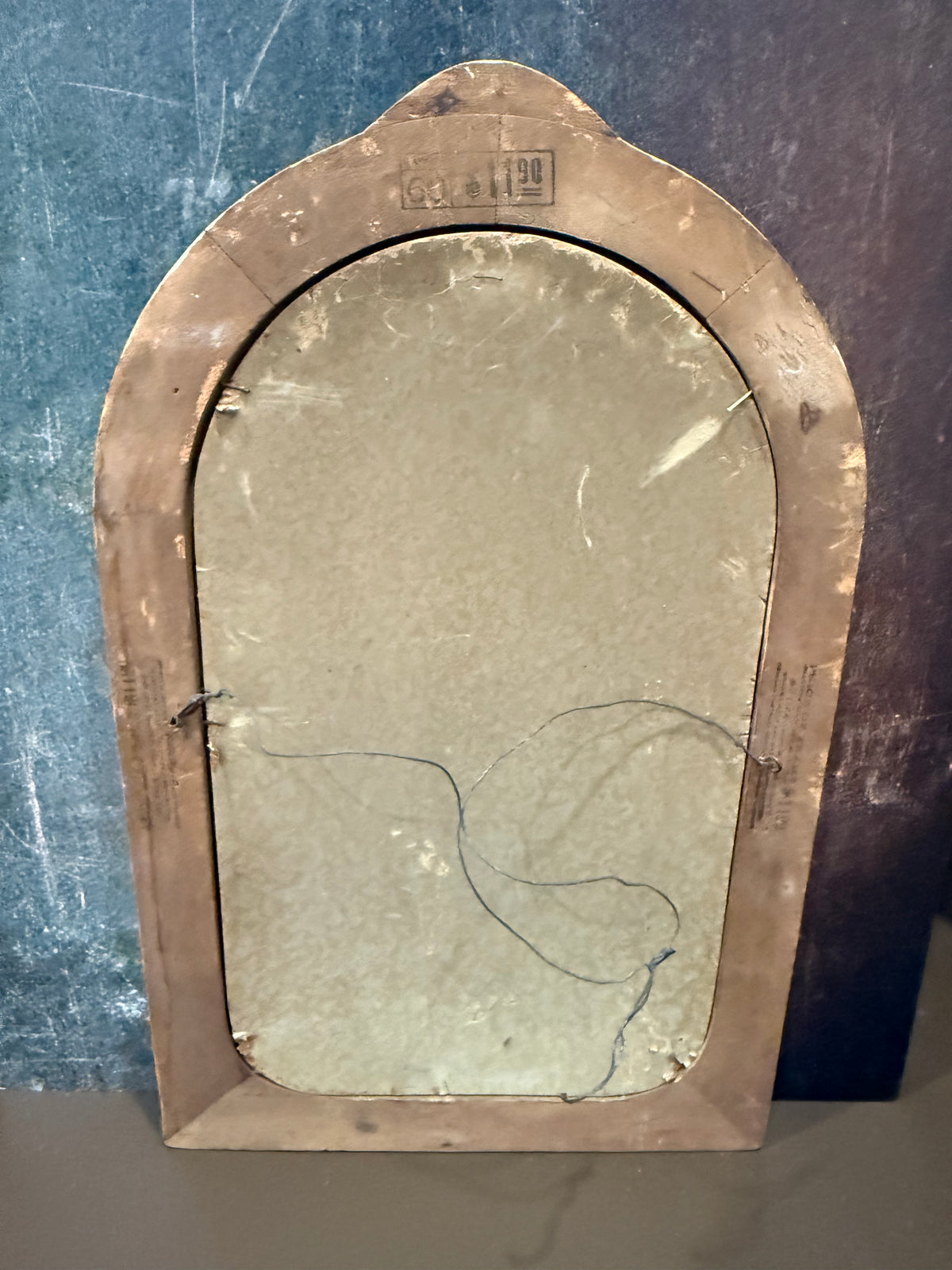 Antique c.1910 Sailor Suit Boy Crayon Portrait in Large Edwardian Arched Gesso Frame with Convex Bubble Glass