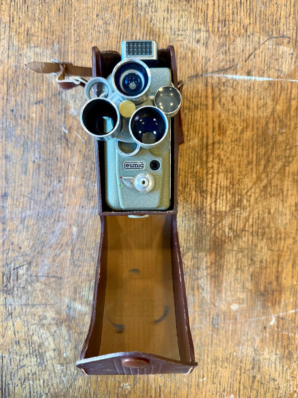 Vintage 1950s Eumig C3M 3-Lens 8mm Movie Camera with Original Light Meter & Leather Case – Made in Austria