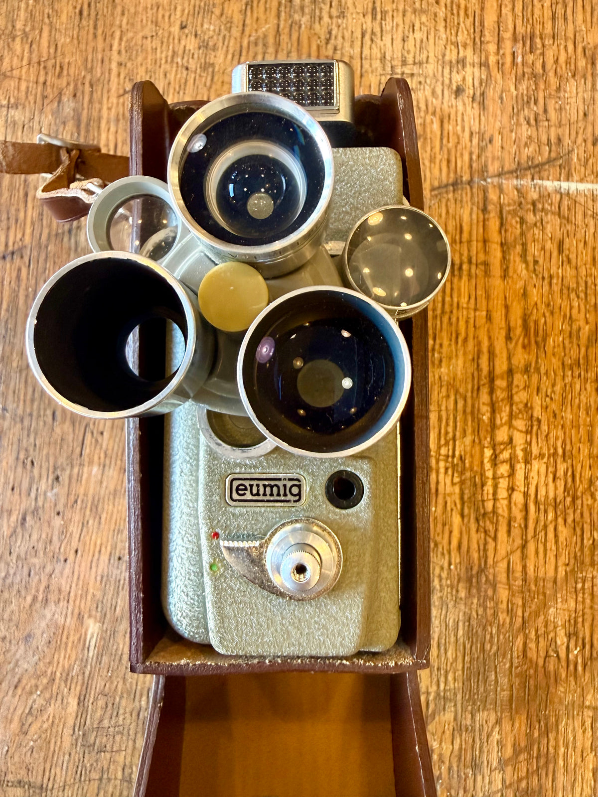 Vintage 1950s Eumig C3M 3-Lens 8mm Movie Camera with Original Light Meter & Leather Case – Made in Austria