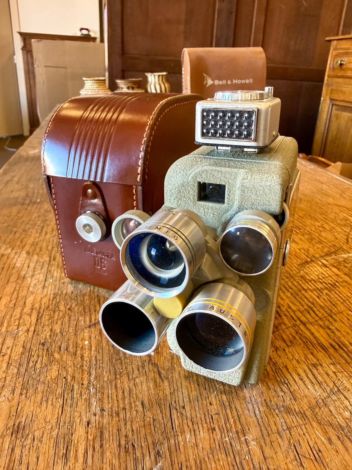 Vintage 1950s Eumig C3M 3-Lens 8mm Movie Camera with Original Light Meter & Leather Case – Made in Austria