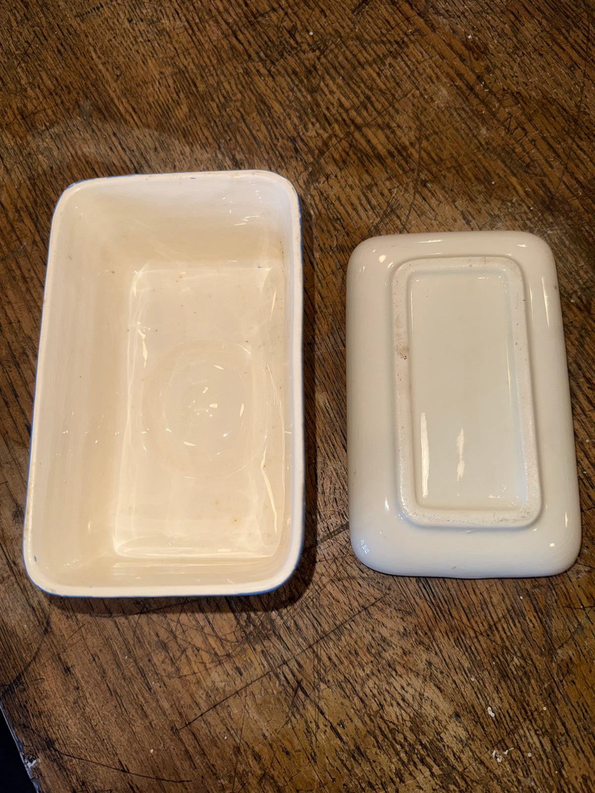 Vintage 1930s Universal Potteries Refrigerator Dish - Blue Ribbed Ceramic Leftover Box with Lid