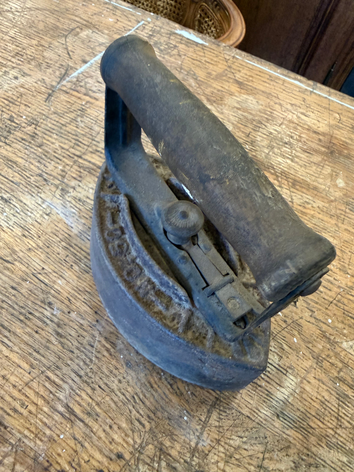 Antique Late 1800s Cast Iron Sad Flatiron - Rare "No. 1 Potts Pattern" Ornate Openwork Base & Removable Handle
