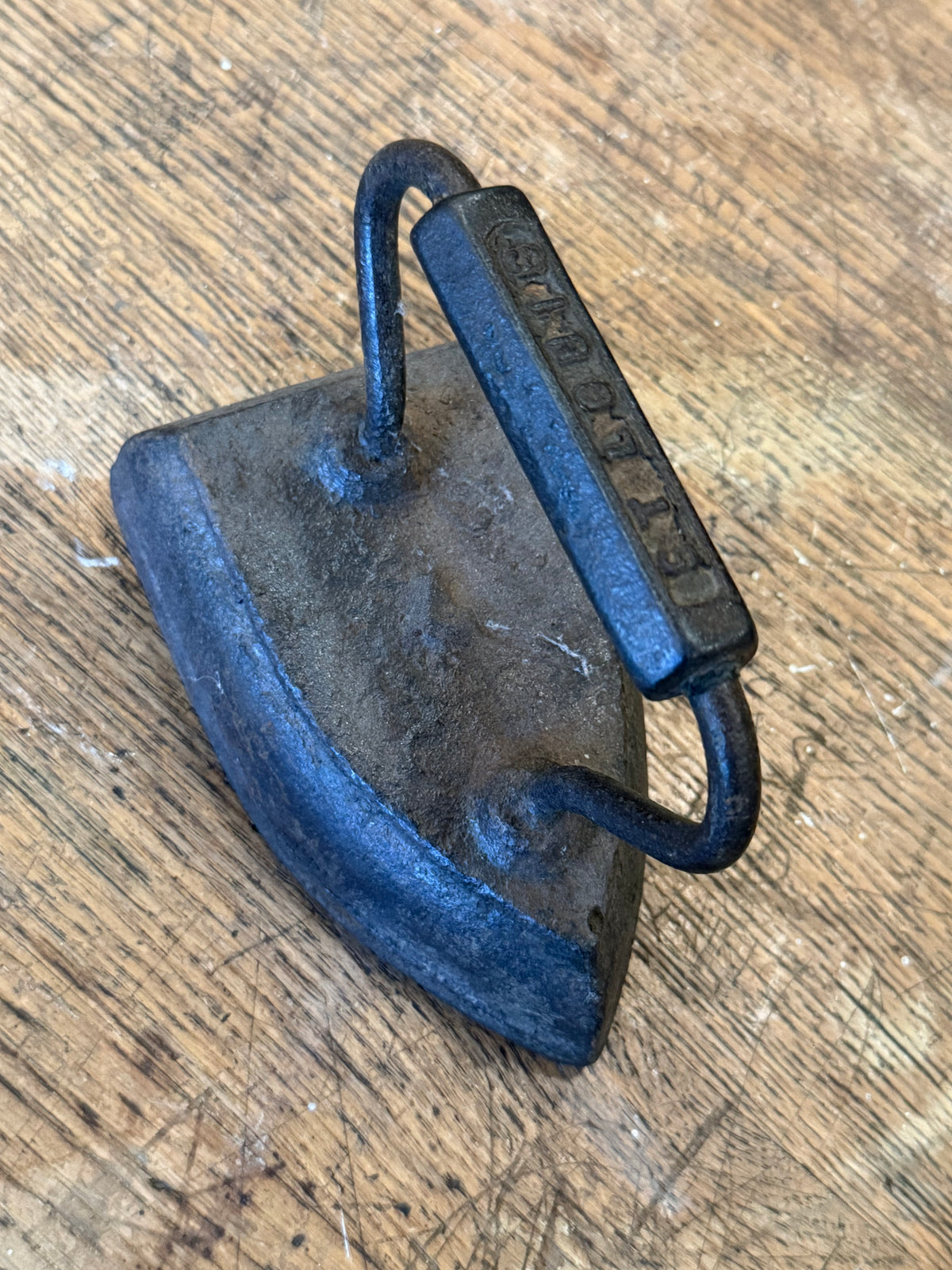 Antique 1890s St. Louis Cast Iron Sad Iron - Solid Metal Handle Clothes Press