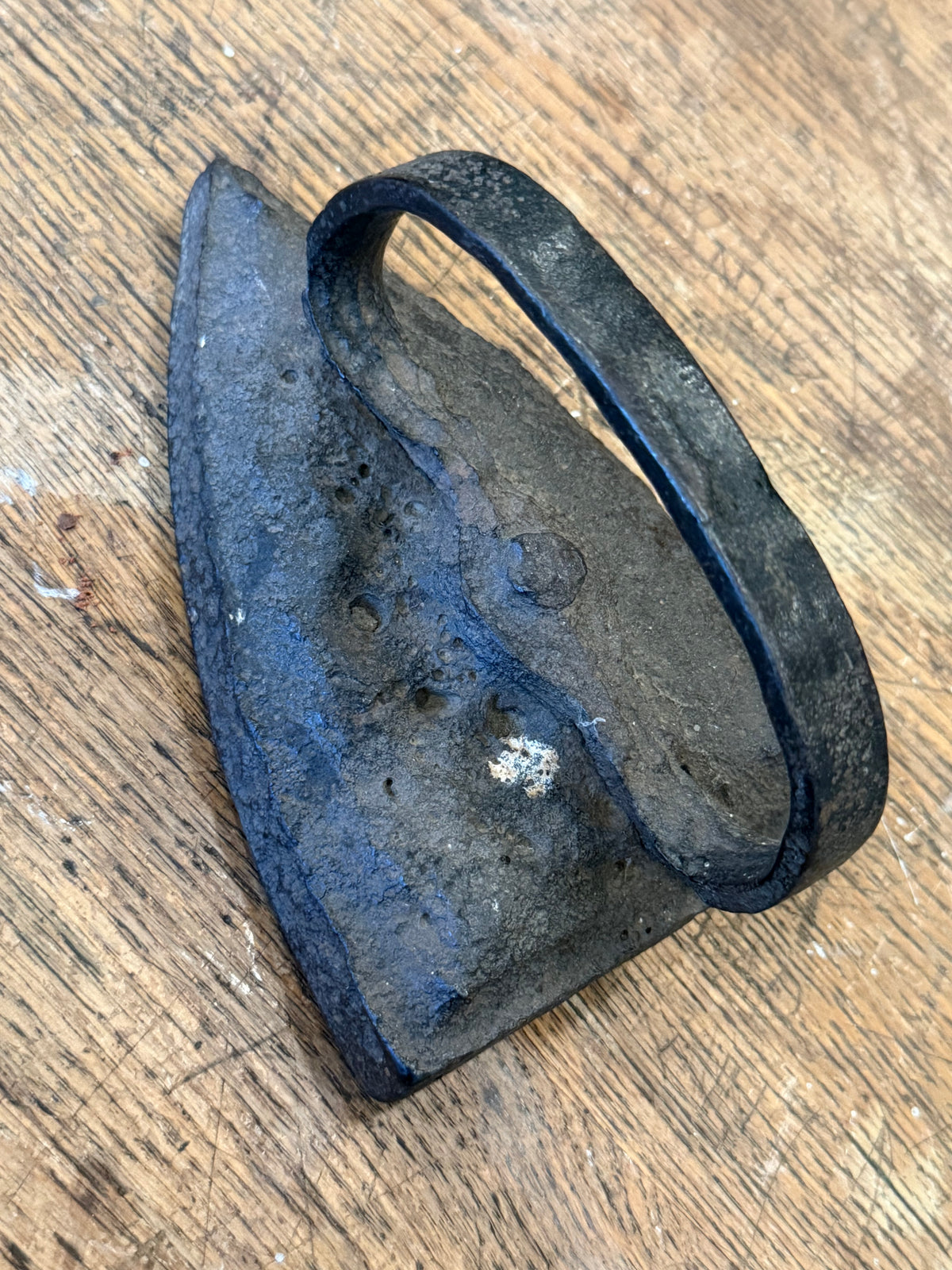 Antique 1800s Primitive Cast Iron Sad Iron - Blacksmith Forged Flat Strap Handle Doorstop