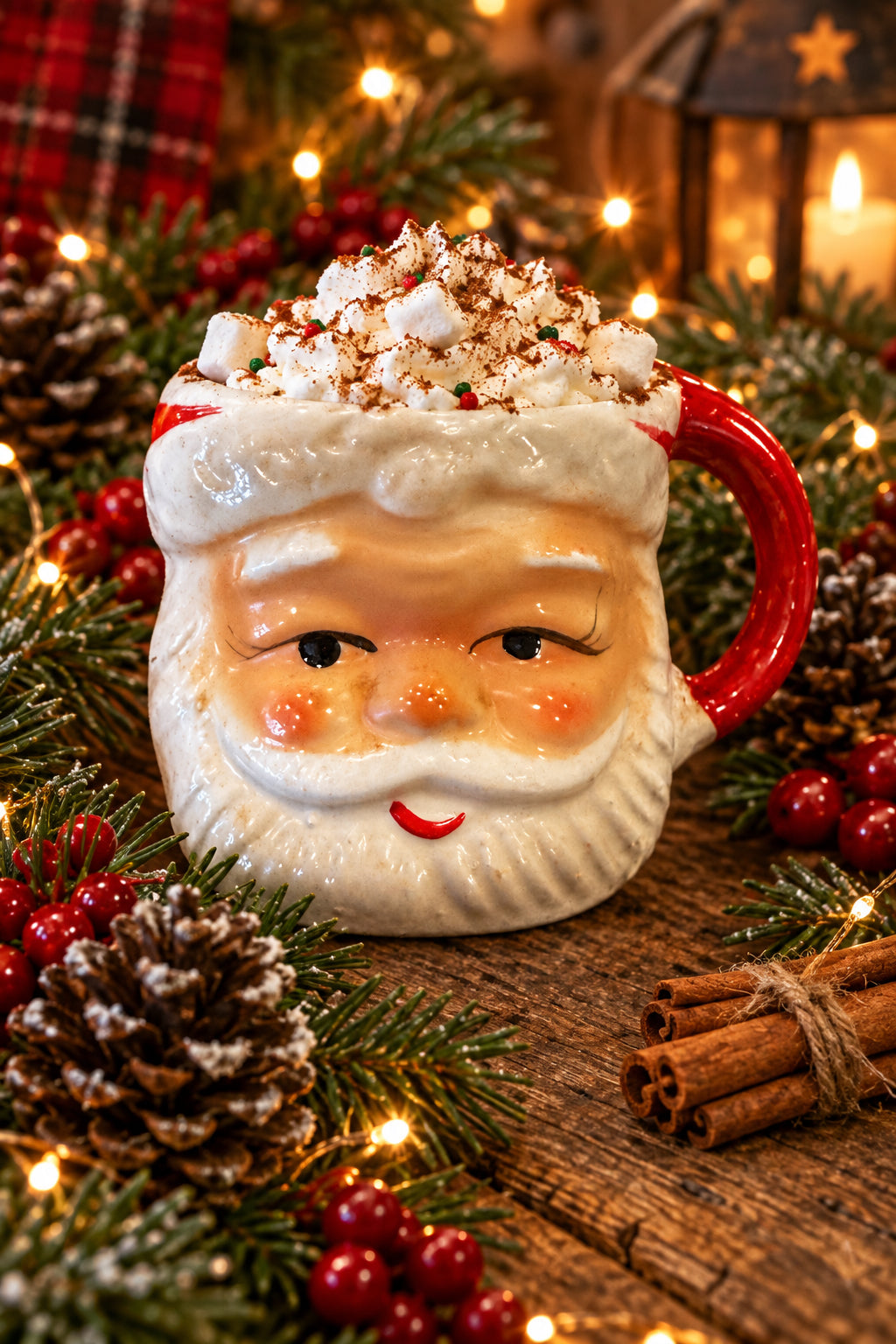 Vintage 1960s Enesco Winking Santa Mug - Original Japan Foil Label Christmas Ceramic (Copy)