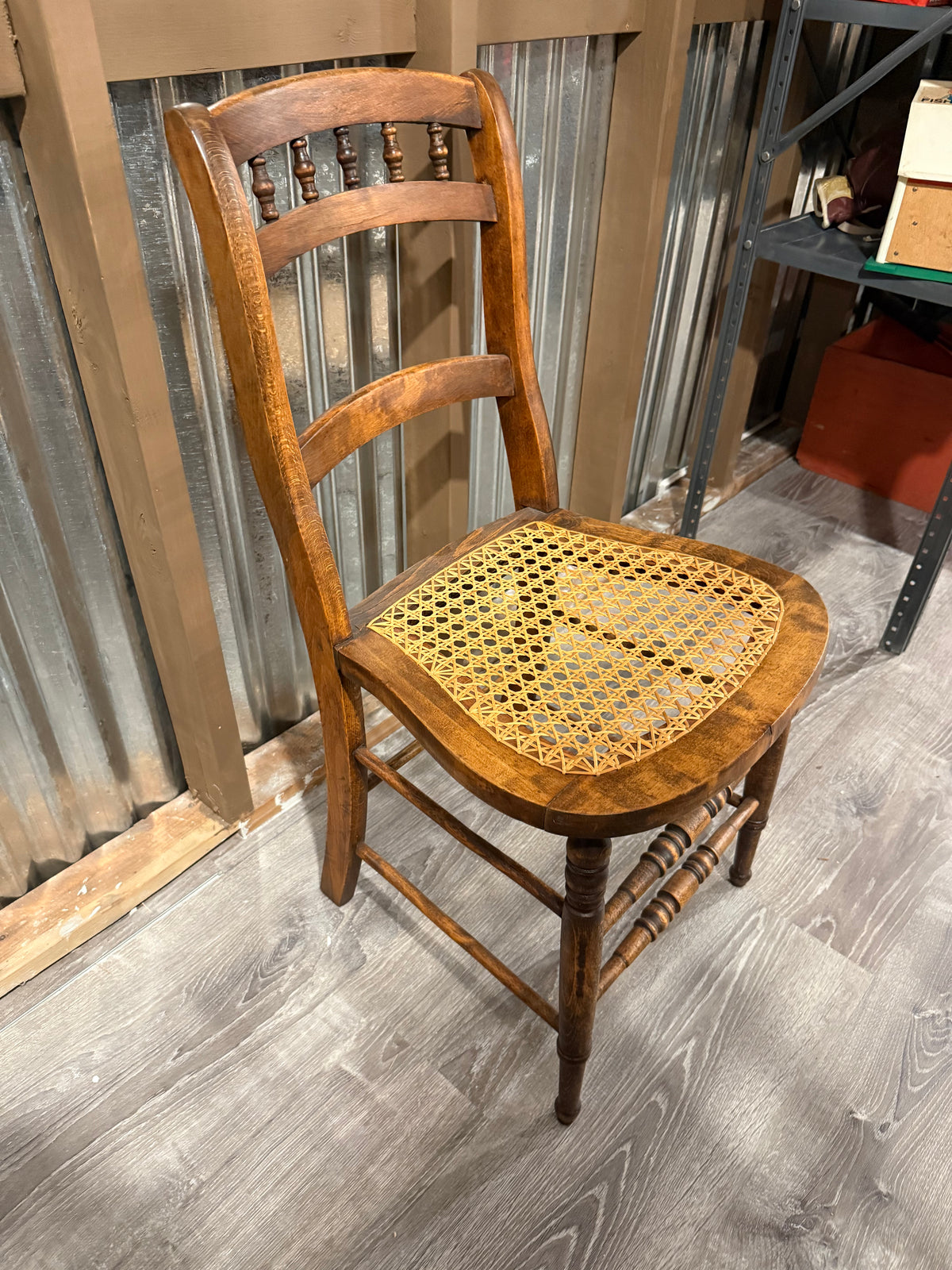 Antique Victorian Cane Seat Side Chair | Spindle Back Ladder Chair with Turned Legs