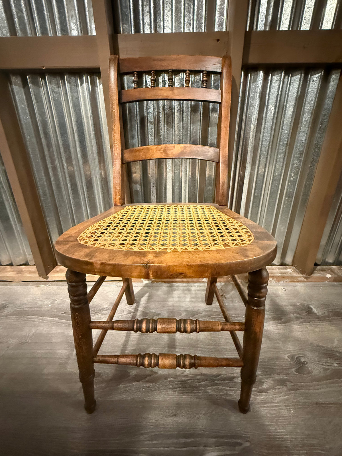 Antique Victorian Cane Seat Side Chair | Spindle Back Ladder Chair with Turned Legs