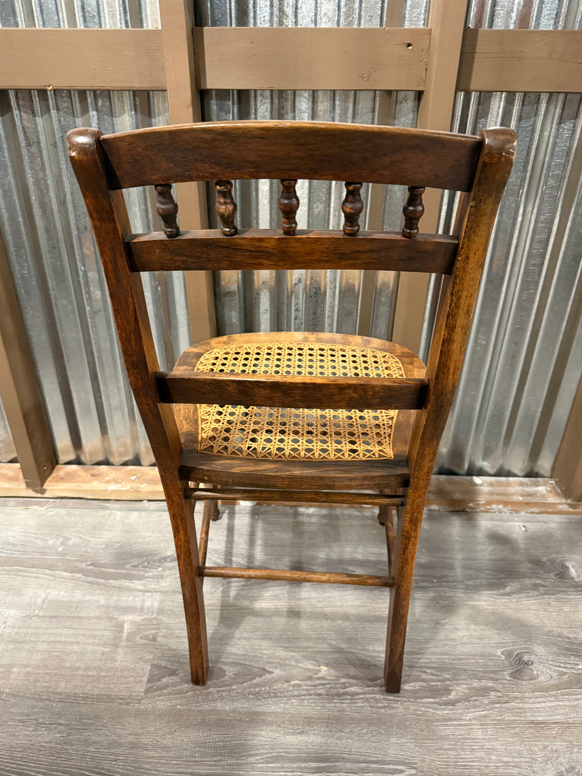 Antique Victorian Cane Seat Side Chair | Spindle Back Ladder Chair with Turned Legs