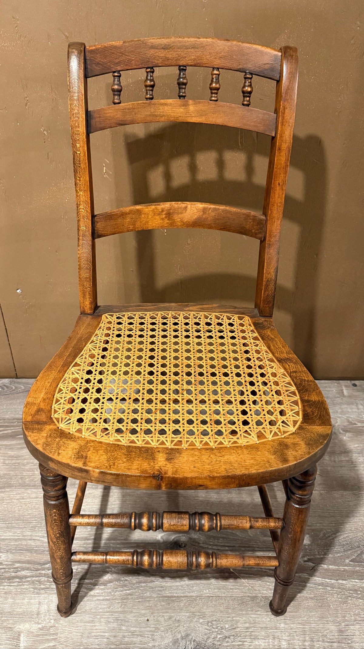 Antique Victorian Cane Seat Side Chair | Spindle Back Ladder Chair with Turned Legs