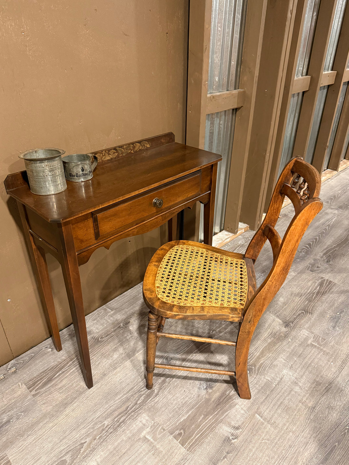 Antique Victorian Cane Seat Side Chair | Spindle Back Ladder Chair with Turned Legs
