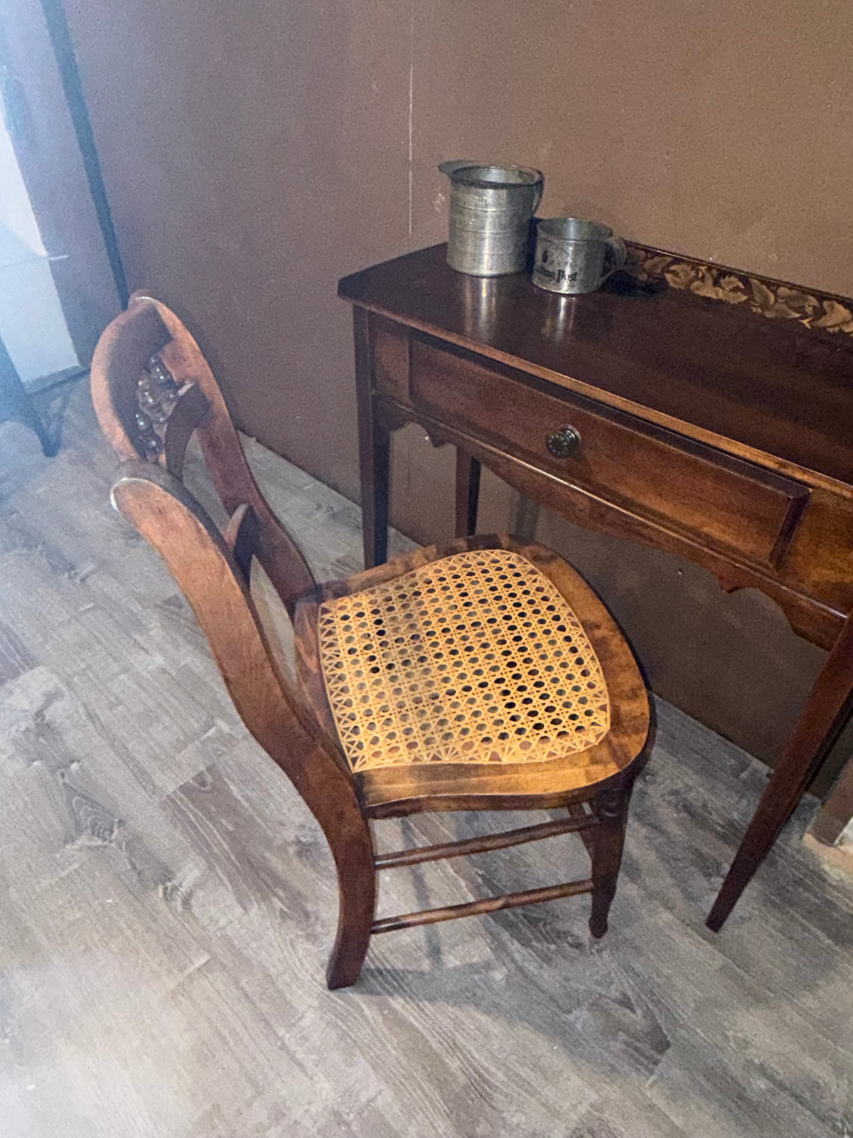 Antique Victorian Cane Seat Side Chair | Spindle Back Ladder Chair with Turned Legs