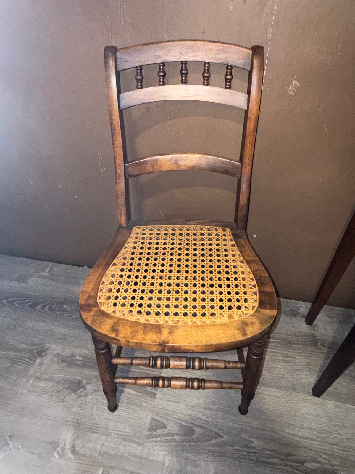 Antique Victorian Cane Seat Side Chair | Spindle Back Ladder Chair with Turned Legs