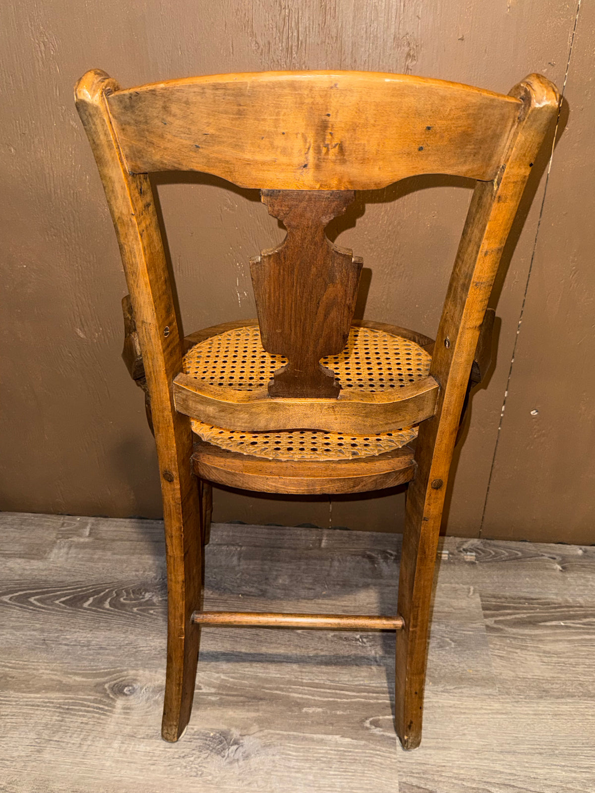 Antique Victorian Cane Seat Armchair with Carved Splat Back