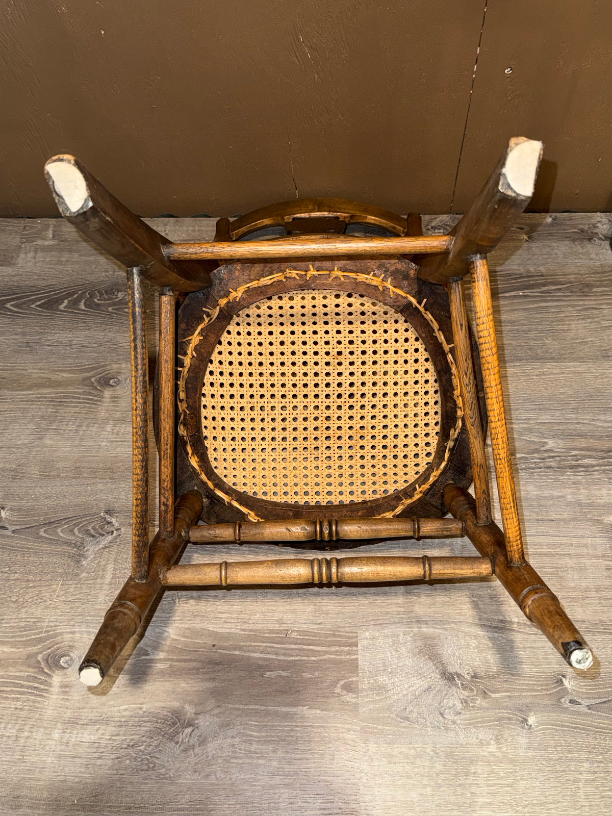 Antique Victorian Cane Seat Armchair with Carved Splat Back