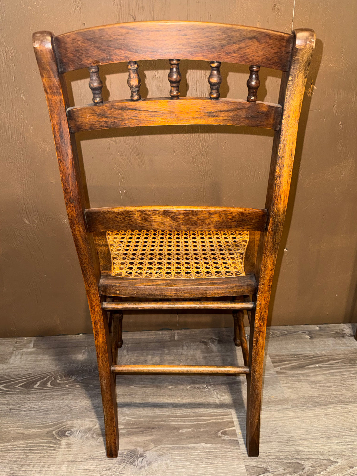 Antique Victorian Cane Seat Side Chair | Spindle Back Ladder Chair with Turned Legs